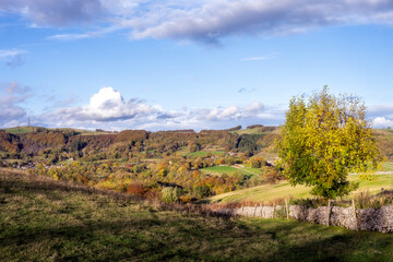 Fototapeta premium Walking in the Peak District around Stoney Middleton in autumn, Derbyshire, England