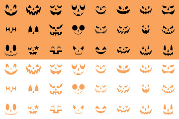 Face icon set for Halloween. Dreadful pumpkin smiling on white and pale orange background. Design for the Halloween celebration. Vector illustration.

