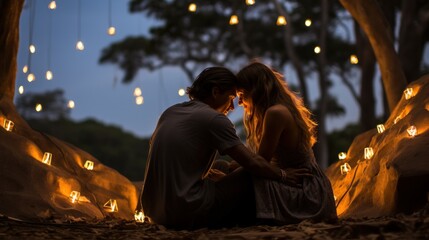 couple sitting on the fire