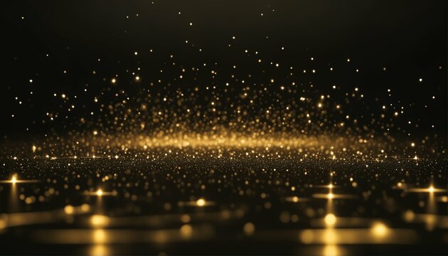 Light abstract background with digital gold particles wave - shining floor, particle stars dust, futuristic glittering, luxury golden sparkling, black background - Powered by Adobe