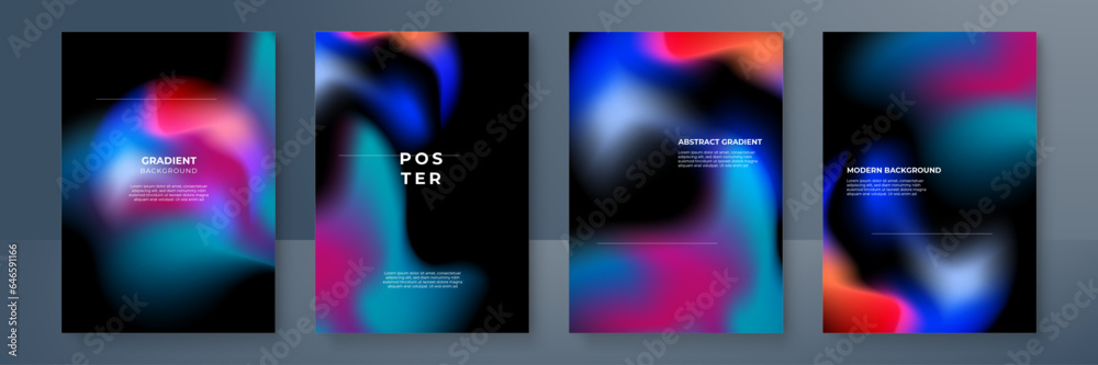 Poster gradient poster collection with abstract colorful gradient sphere. glowing vibrant gradient shape on