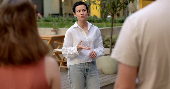 People talking. Interaction between people verbal communication relationship based on mutual respect. Fundamental aspect of interaction. Eye contact convey interest attentiveness confidence. Lifestyle