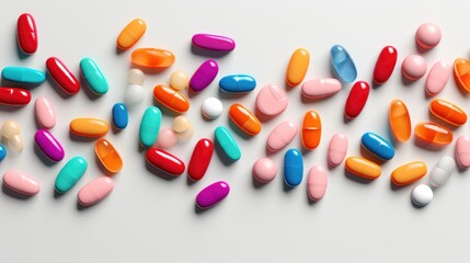 Colorful Assortment of Pills and Desserts in Large Group of Objects