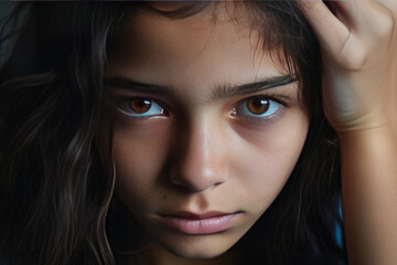 Close-up of very distressed and sad latin girl