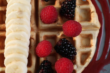 close up de Waffles con fruta