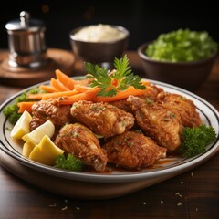 Fototapeta premium chicken wings with fries