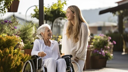 Happy Senior Woman Smiling, Relaxing with Granddaughter in Casual Clothing
