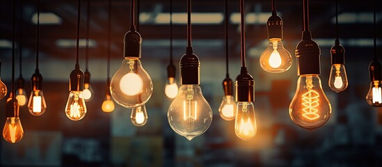 Electric lamps hanging from the ceiling create a decorative background.