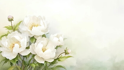 Naklejka na ściany i meble white peony flowers watercolor background