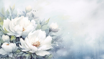 Naklejka na ściany i meble white peony flowers watercolor background