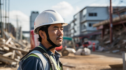 Fototapeta premium 災害現場に立つ作業員