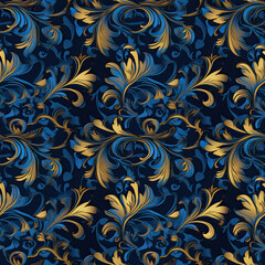 Blue royalty seamless pattern backgroud, AI Generated