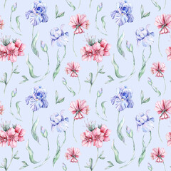 Seamless pattern with watercolor irises