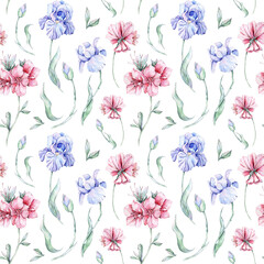 Seamless pattern with watercolor irises