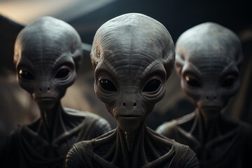 An alien with his group. Portrait with selective focus and copy space