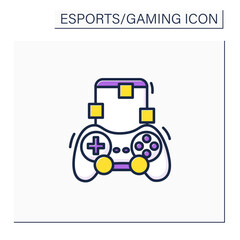 Mobile game color icon. Electronic gaming. Interaction with user interface or input device. Joystick, mobile phone. Esports concept. Isolated vector illustration