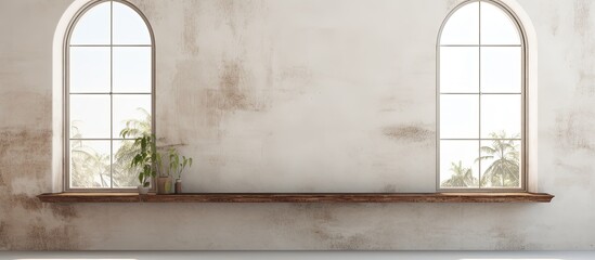 Fototapeta premium White wall adorned with an antique window.