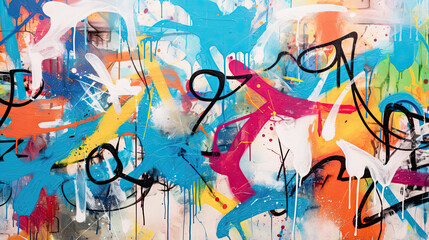 Abstract wall scribbles background. Street art graffiti texture with tags, drawings, inscriptions and spray paint stains