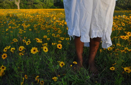 yellow flowers barefoot