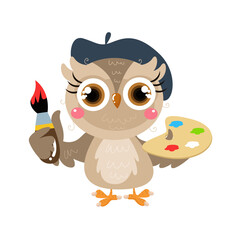 vector cute owl painter illustration