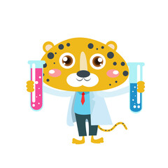 Vector cute cheetah cat scientist cartoon vector icon illustration