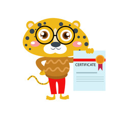 Vector cute cheetah cat achievement cartoon vector icon illustration