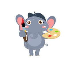 vector cute elephant painter cartoon vector icon illustration