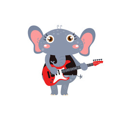 vector cute elephant playing guitar cartoon vector icon illustration