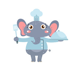 vector cute elephant chef holding spatula cartoon vector icon illustration