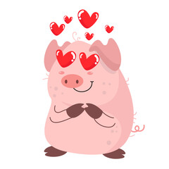 vector cute pig fall in love cartoon vector icon illustration