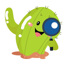 vector cute cactus detective cartoon vector icon illustration