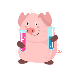 vector cute pig scientiest cartoon vector icon illustration
