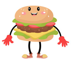  vector cute burger  cartoon icon illustration