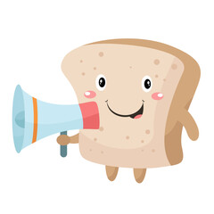 vector cute bread holding megaphone cartoon vector icon illustration