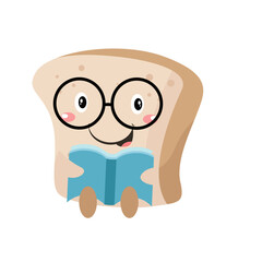 vector cute bread reading book cartoon vector icon illustration
