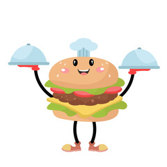  vector cute burger chef cartoon icon illustration