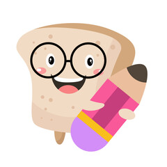 vector cute bread with big pencil cartoon vector icon illustration