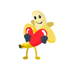 Vector cute peeled banana hugging heart cartoon fruit icon illustration