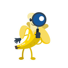Vector cute peeled banana detective cartoon fruit icon illustration