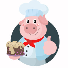  vector cute pig chef logo with brownies cartoon vector icon illustration