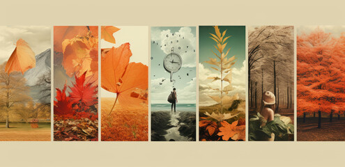 collage with autumn leaves. Changing seasons