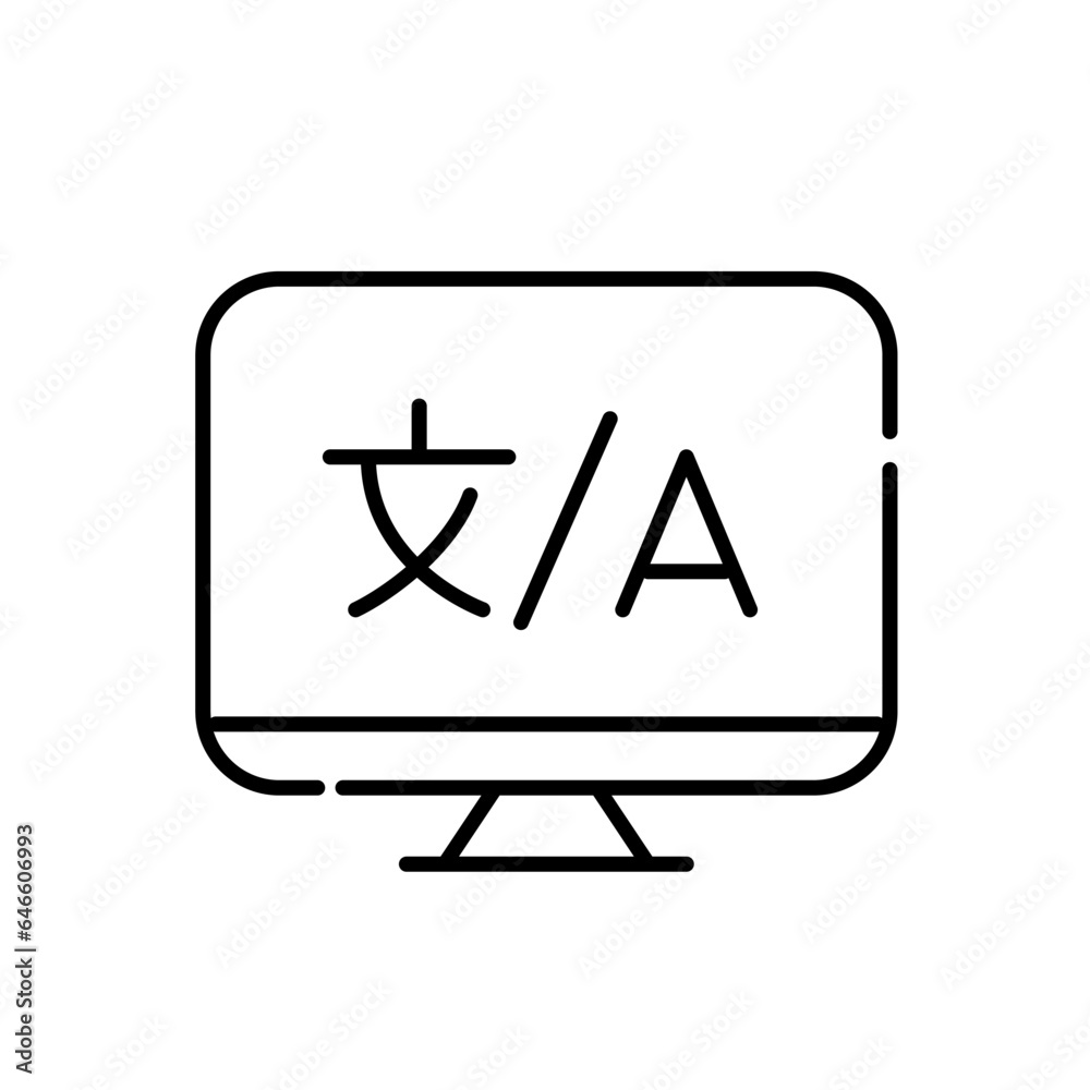 Wall mural different languages symbols on a desktop computer. translational website icon. pixel perfect, editab