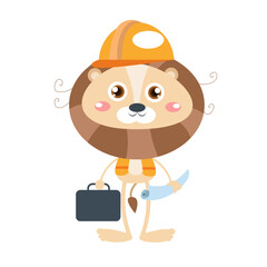 Vector cute lion architect mascot cartoon vector icon illustration