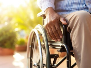 Obraz premium close up of elderly person in a wheelchair. generative AI
