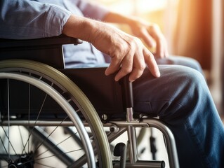 close up of elderly person in a wheelchair.  generative AI