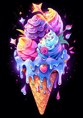 Colorful festive ice cream cone illustration