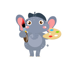  vector cute elephant painter cartoon vector icon illustration