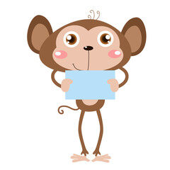 vector cute monkey with board cartoon vector icon illustration