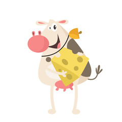 vector cute cow hugging cheese cartoon vector icon illustration 