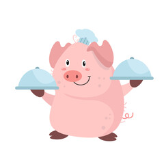  vector cute pig chef  cartoon vector icon illustration
